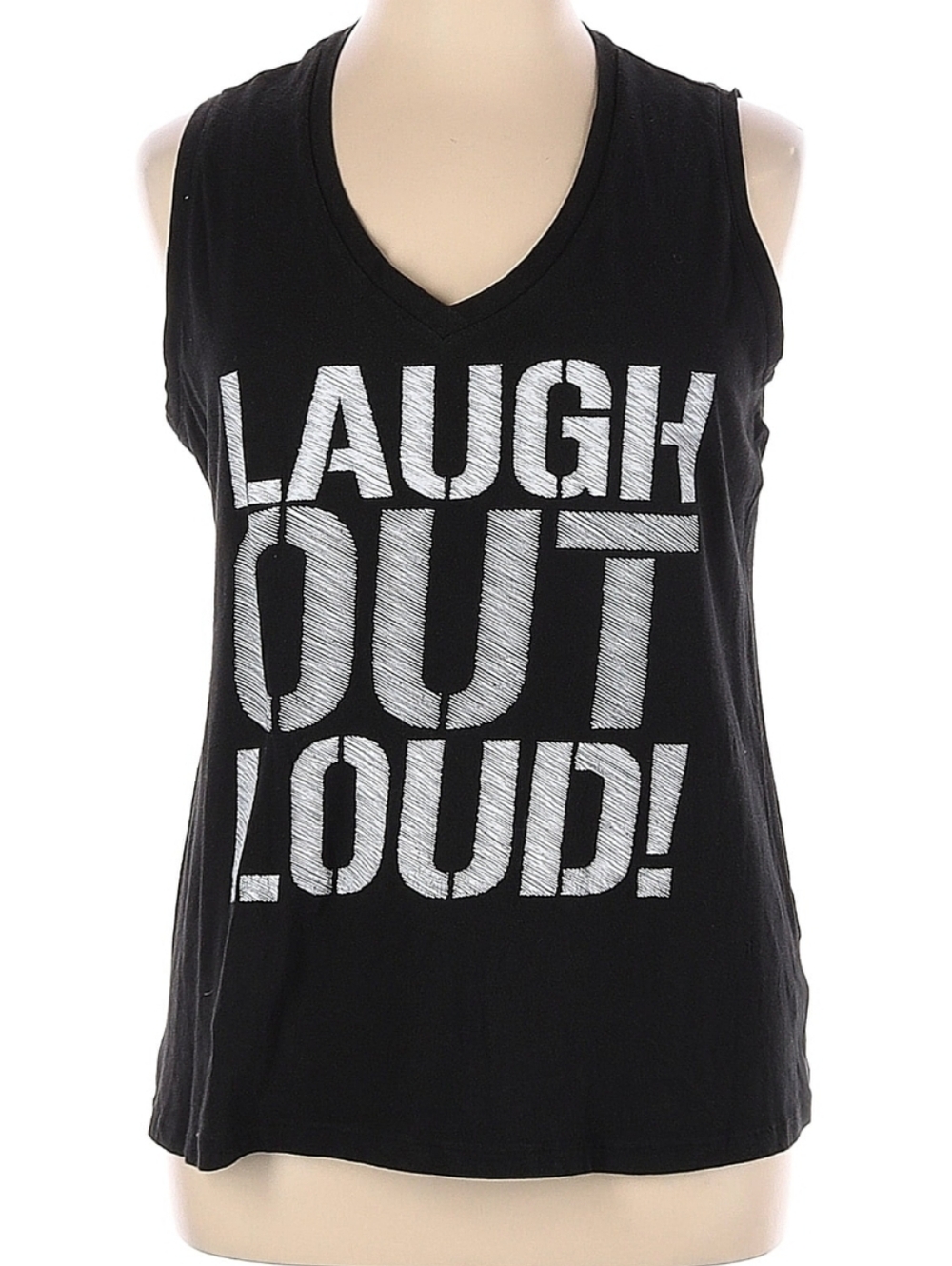 Organic Cotton Norma Kamali Laugh Out Loud Graphic Tank Black Plus Size XXL